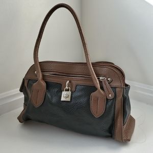 Chaps Black and Brown Faux Leather Handbag